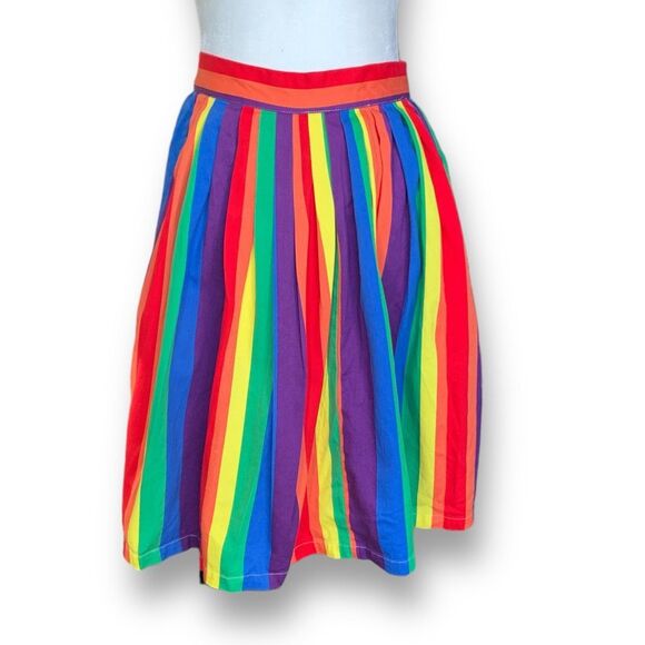 Modcloth Dresses & Skirts - ModCloth Skirt Vertical Striped Multicolor Rainbow Cotton A-line Kidcore Midi